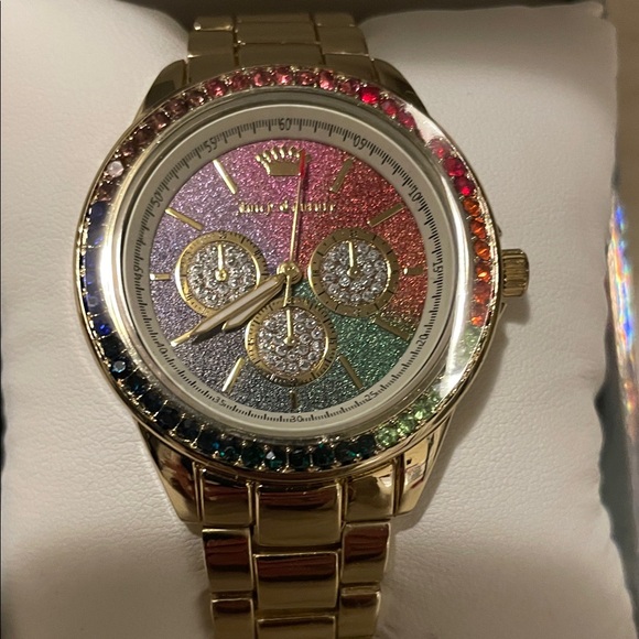 Juicy Couture Rainbow Crystal Gold Tone Watch NIB main image 5